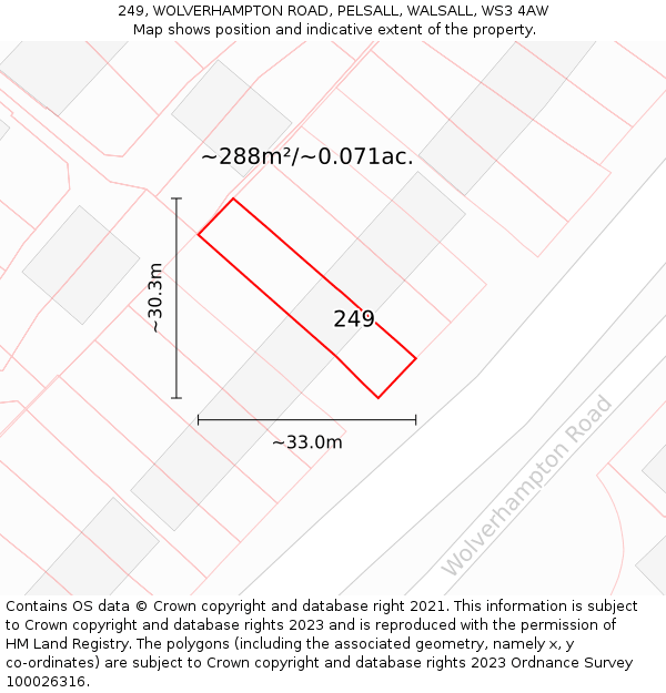 249, WOLVERHAMPTON ROAD, PELSALL, WALSALL, WS3 4AW: Plot and title map