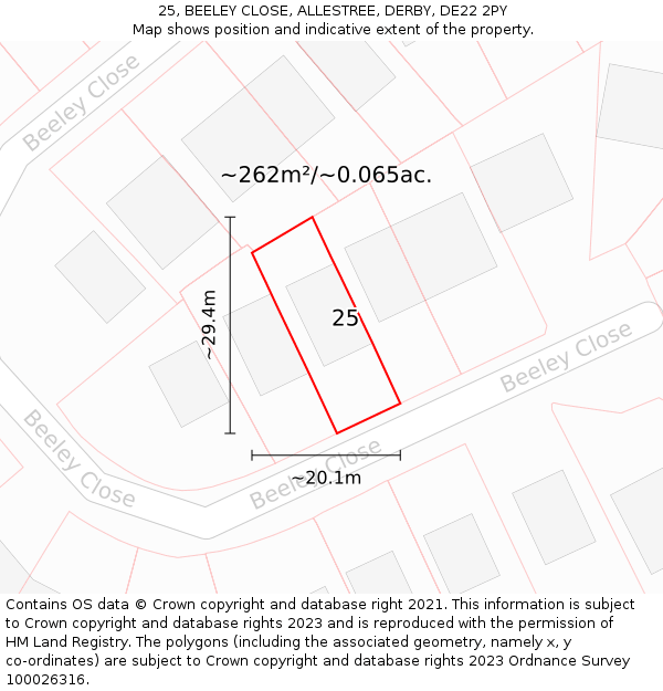 25, BEELEY CLOSE, ALLESTREE, DERBY, DE22 2PY: Plot and title map