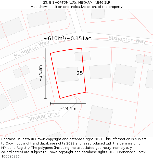 25, BISHOPTON WAY, HEXHAM, NE46 2LR: Plot and title map