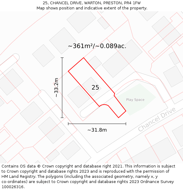 25, CHANCEL DRIVE, WARTON, PRESTON, PR4 1FW: Plot and title map