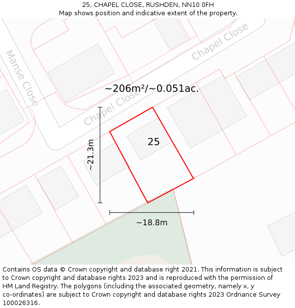 25, CHAPEL CLOSE, RUSHDEN, NN10 0FH: Plot and title map