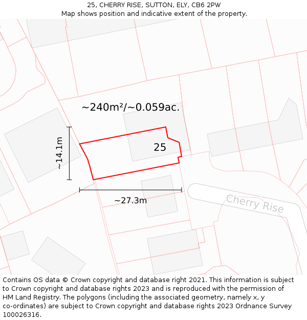 25, CHERRY RISE, SUTTON, ELY, CB6 2PW: Plot and title map