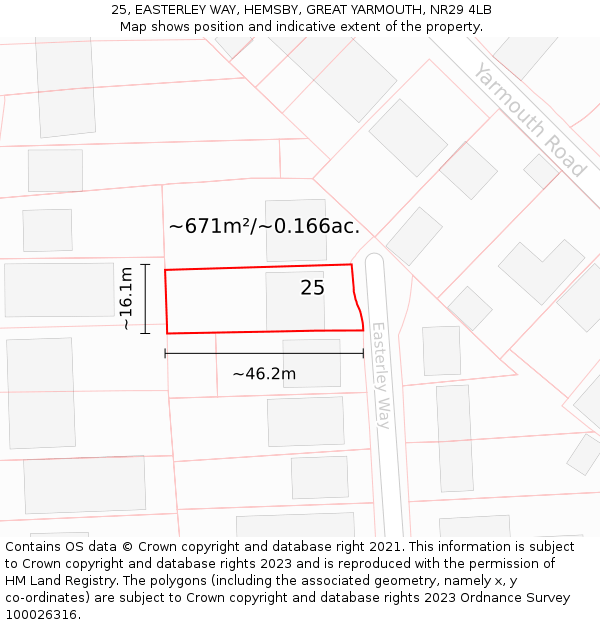 25, EASTERLEY WAY, HEMSBY, GREAT YARMOUTH, NR29 4LB: Plot and title map