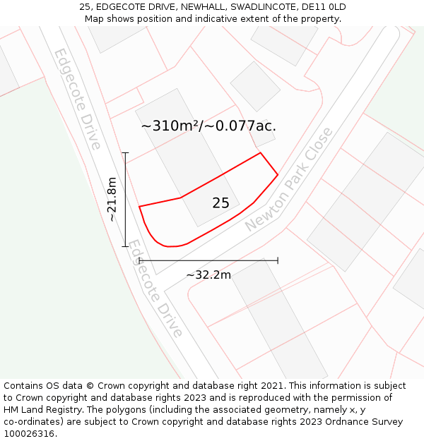25, EDGECOTE DRIVE, NEWHALL, SWADLINCOTE, DE11 0LD: Plot and title map