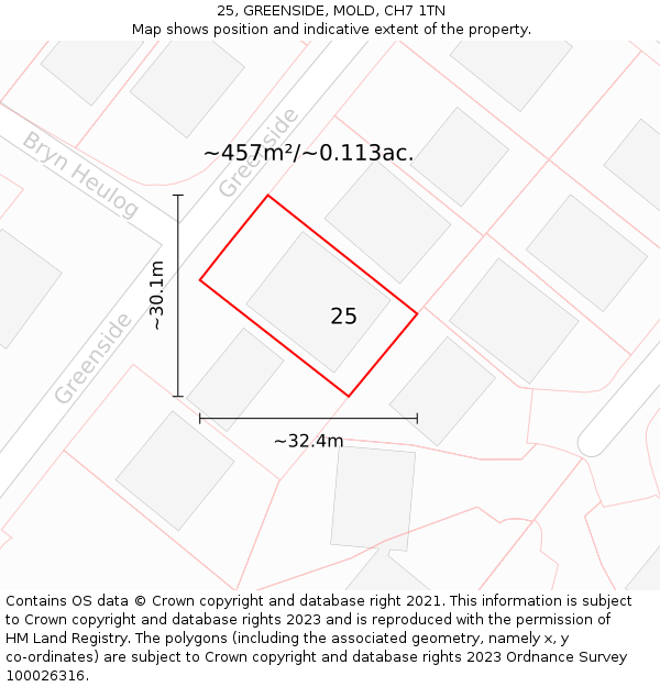 25, GREENSIDE, MOLD, CH7 1TN: Plot and title map
