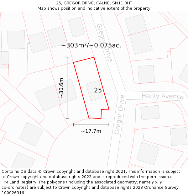 25, GREGOR DRIVE, CALNE, SN11 8HT: Plot and title map