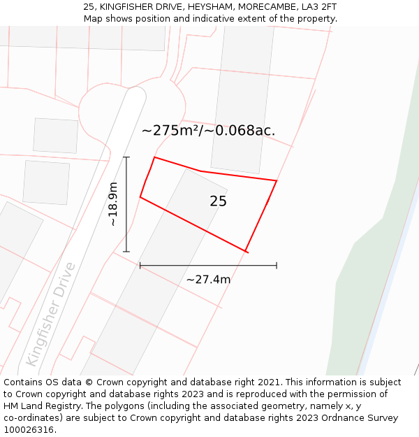 25, KINGFISHER DRIVE, HEYSHAM, MORECAMBE, LA3 2FT: Plot and title map