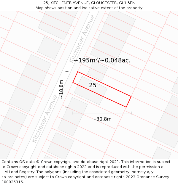 25, KITCHENER AVENUE, GLOUCESTER, GL1 5EN: Plot and title map