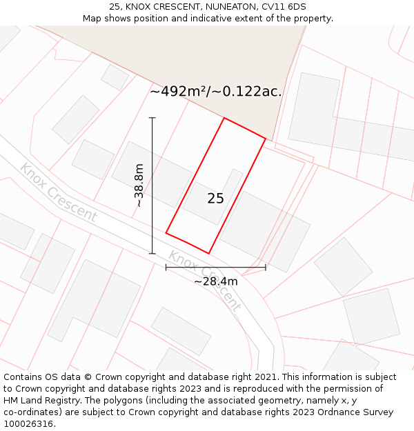 25, KNOX CRESCENT, NUNEATON, CV11 6DS: Plot and title map