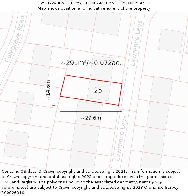 25, LAWRENCE LEYS, BLOXHAM, BANBURY, OX15 4NU: Plot and title map