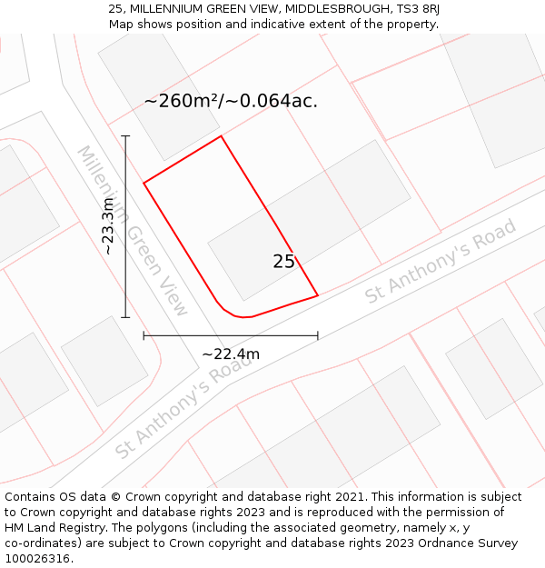 25, MILLENNIUM GREEN VIEW, MIDDLESBROUGH, TS3 8RJ: Plot and title map