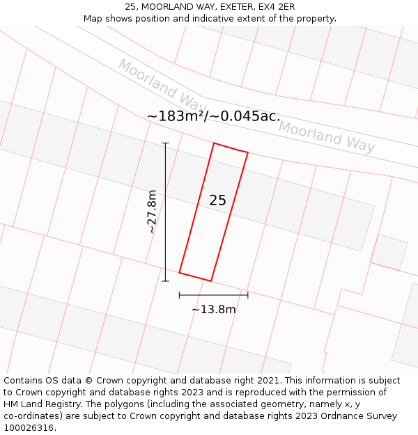 25, MOORLAND WAY, EXETER, EX4 2ER: Plot and title map