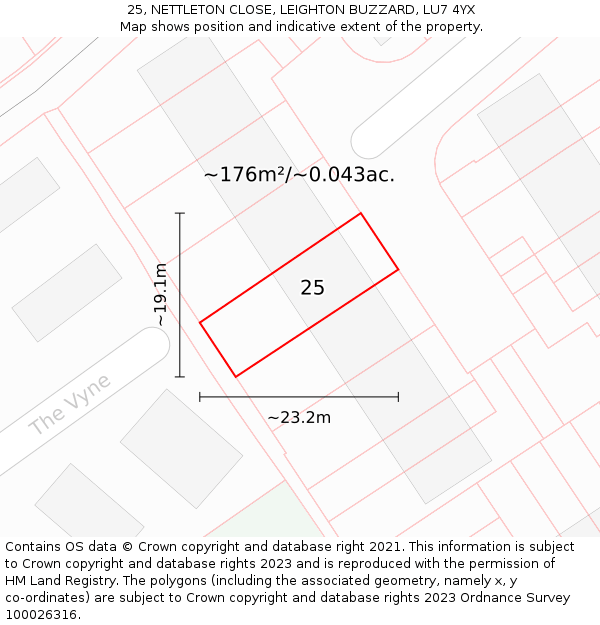 25, NETTLETON CLOSE, LEIGHTON BUZZARD, LU7 4YX: Plot and title map
