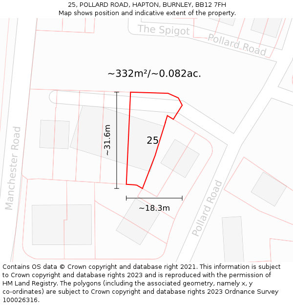 25, POLLARD ROAD, HAPTON, BURNLEY, BB12 7FH: Plot and title map