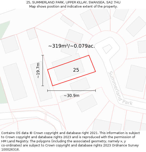 25, SUMMERLAND PARK, UPPER KILLAY, SWANSEA, SA2 7HU: Plot and title map