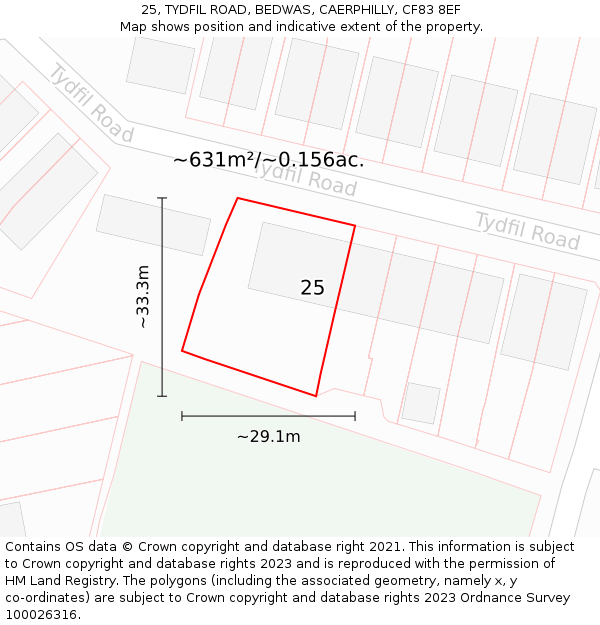 25, TYDFIL ROAD, BEDWAS, CAERPHILLY, CF83 8EF: Plot and title map