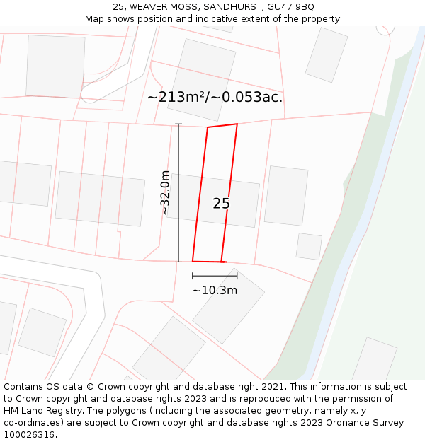 25, WEAVER MOSS, SANDHURST, GU47 9BQ: Plot and title map