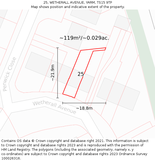 25, WETHERALL AVENUE, YARM, TS15 9TP: Plot and title map