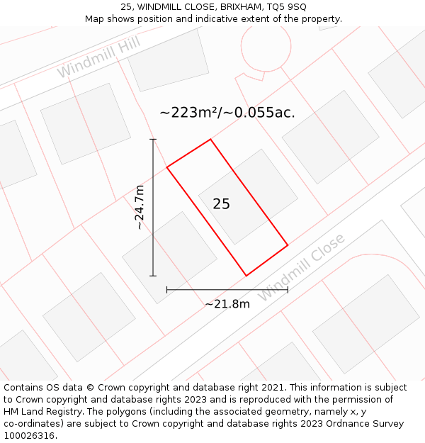 25, WINDMILL CLOSE, BRIXHAM, TQ5 9SQ: Plot and title map