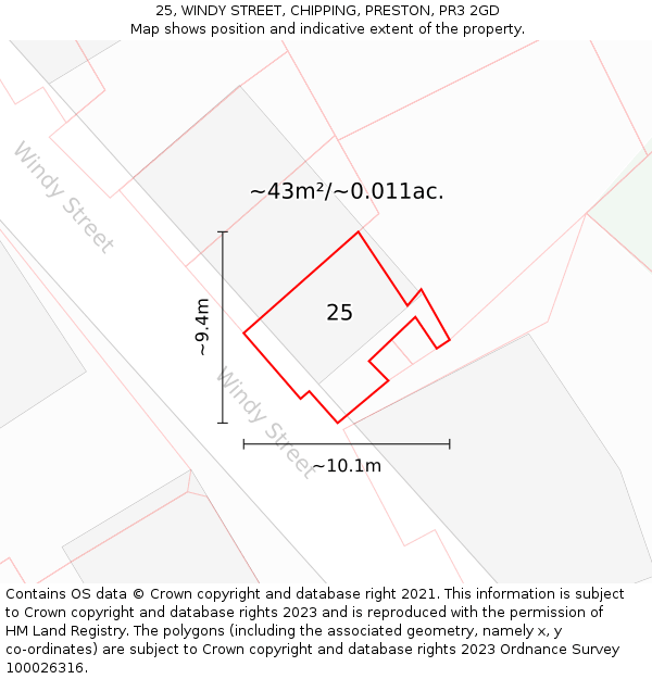 25, WINDY STREET, CHIPPING, PRESTON, PR3 2GD: Plot and title map