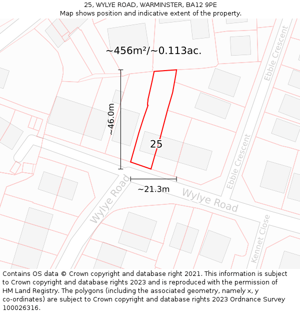 25, WYLYE ROAD, WARMINSTER, BA12 9PE: Plot and title map