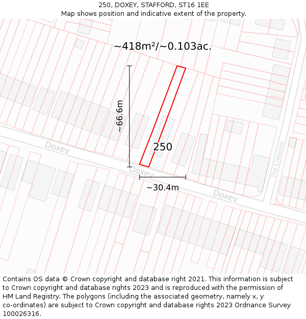 250, DOXEY, STAFFORD, ST16 1EE: Plot and title map