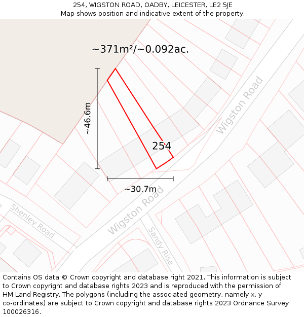 254, WIGSTON ROAD, OADBY, LEICESTER, LE2 5JE: Plot and title map