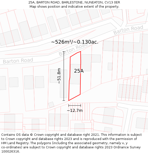 25A, BARTON ROAD, BARLESTONE, NUNEATON, CV13 0ER: Plot and title map