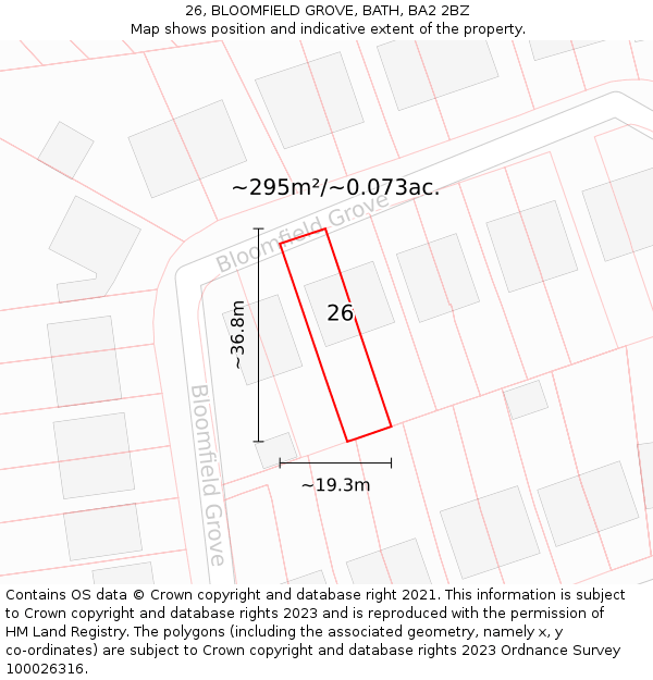 26, BLOOMFIELD GROVE, BATH, BA2 2BZ: Plot and title map