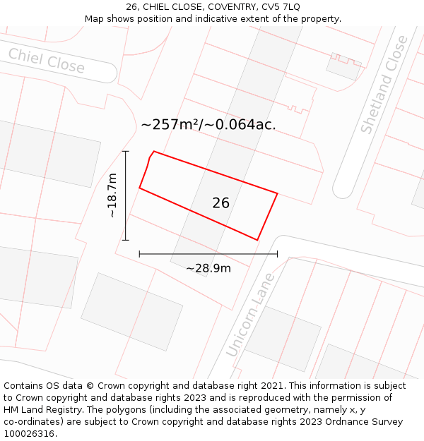 26, CHIEL CLOSE, COVENTRY, CV5 7LQ: Plot and title map