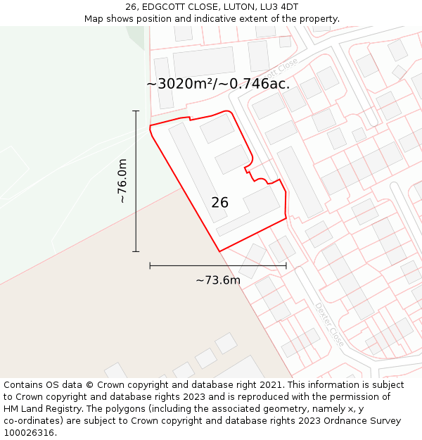 26, EDGCOTT CLOSE, LUTON, LU3 4DT: Plot and title map