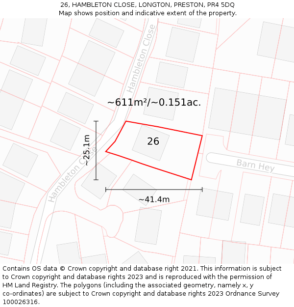 26, HAMBLETON CLOSE, LONGTON, PRESTON, PR4 5DQ: Plot and title map