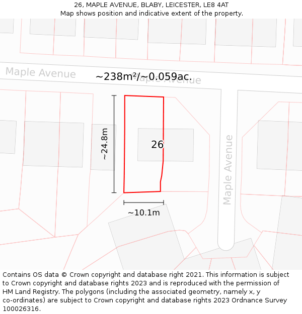 26, MAPLE AVENUE, BLABY, LEICESTER, LE8 4AT: Plot and title map