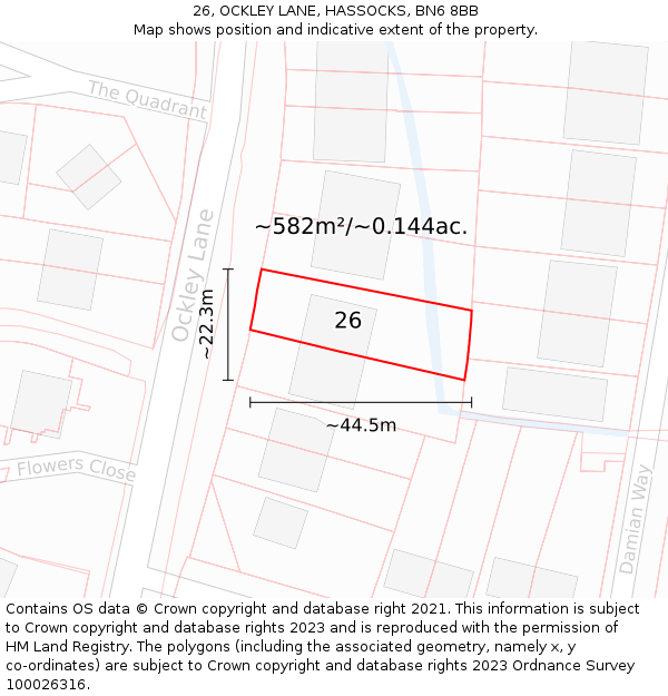 26, OCKLEY LANE, HASSOCKS, BN6 8BB: Plot and title map