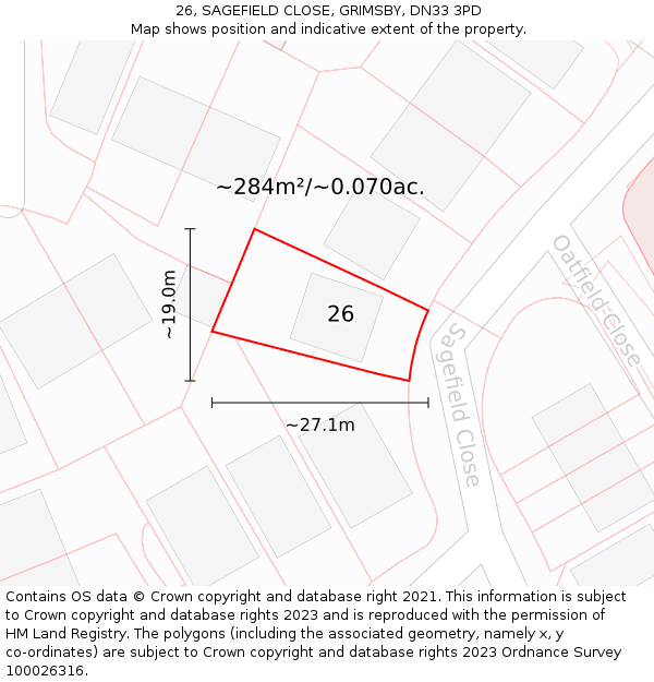 26, SAGEFIELD CLOSE, GRIMSBY, DN33 3PD: Plot and title map