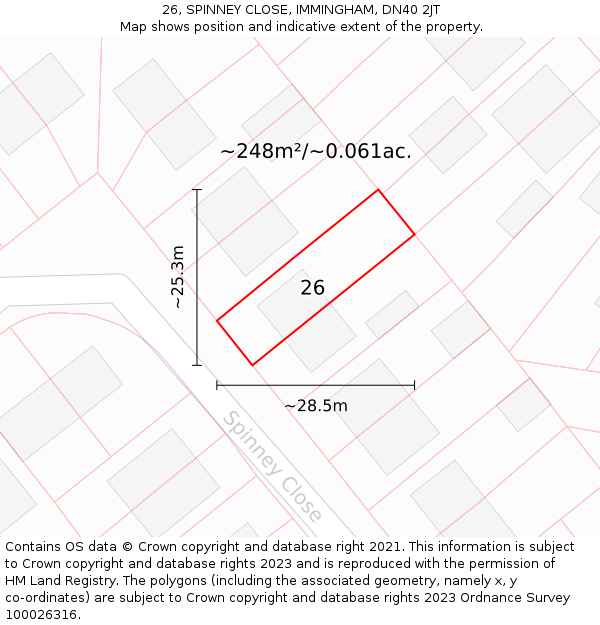 26, SPINNEY CLOSE, IMMINGHAM, DN40 2JT: Plot and title map