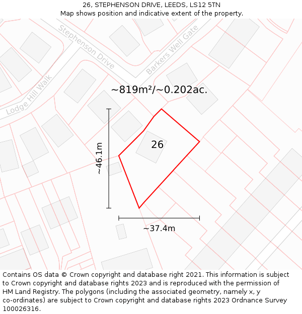 26, STEPHENSON DRIVE, LEEDS, LS12 5TN: Plot and title map