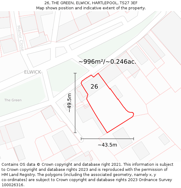 26, THE GREEN, ELWICK, HARTLEPOOL, TS27 3EF: Plot and title map