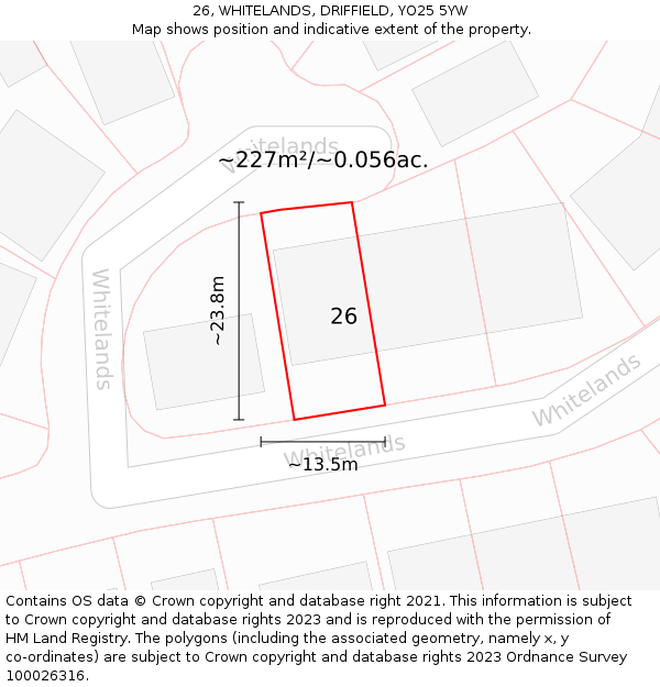 26, WHITELANDS, DRIFFIELD, YO25 5YW: Plot and title map