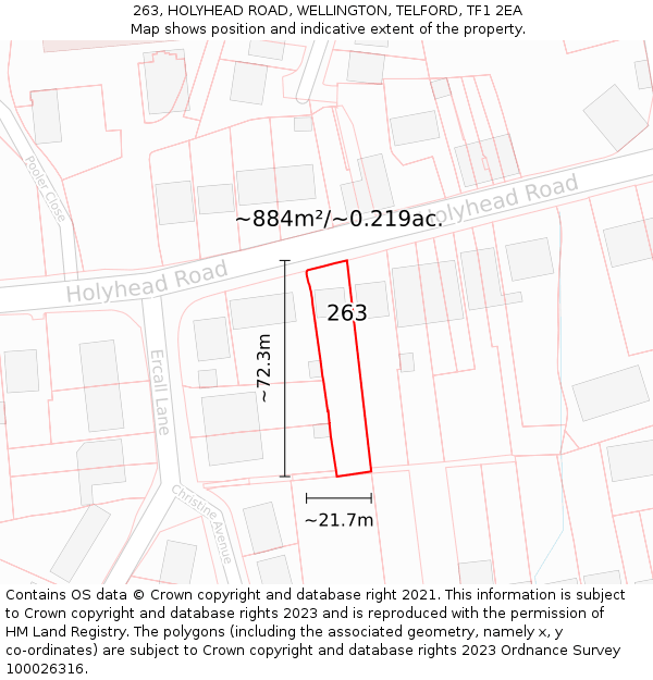 263, HOLYHEAD ROAD, WELLINGTON, TELFORD, TF1 2EA: Plot and title map