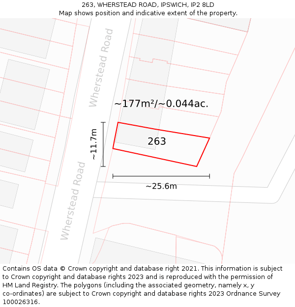 263, WHERSTEAD ROAD, IPSWICH, IP2 8LD: Plot and title map