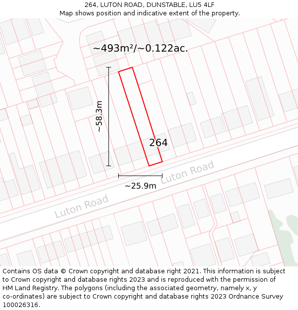 264, LUTON ROAD, DUNSTABLE, LU5 4LF: Plot and title map