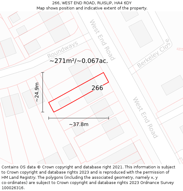 266, WEST END ROAD, RUISLIP, HA4 6DY: Plot and title map