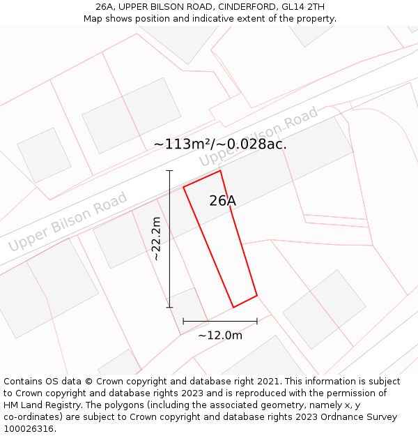26A, UPPER BILSON ROAD, CINDERFORD, GL14 2TH: Plot and title map