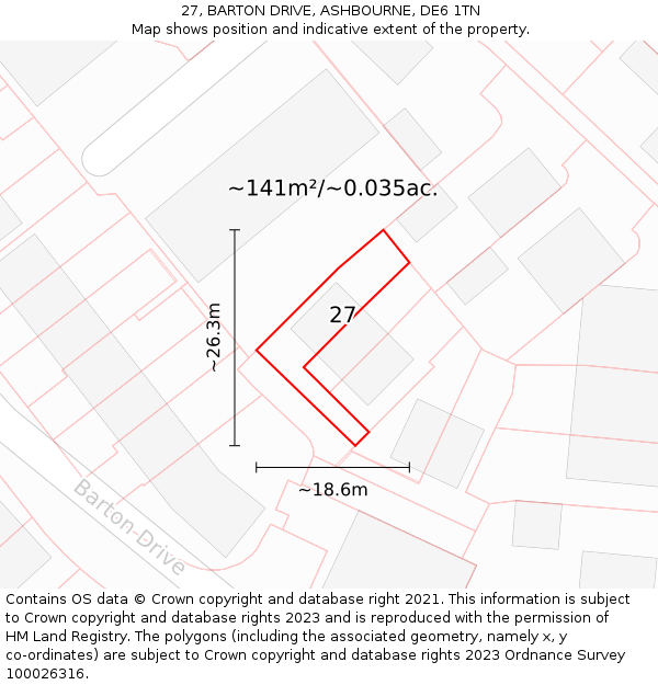 27, BARTON DRIVE, ASHBOURNE, DE6 1TN: Plot and title map