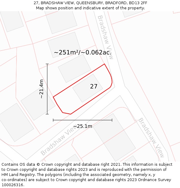 27, BRADSHAW VIEW, QUEENSBURY, BRADFORD, BD13 2FF: Plot and title map
