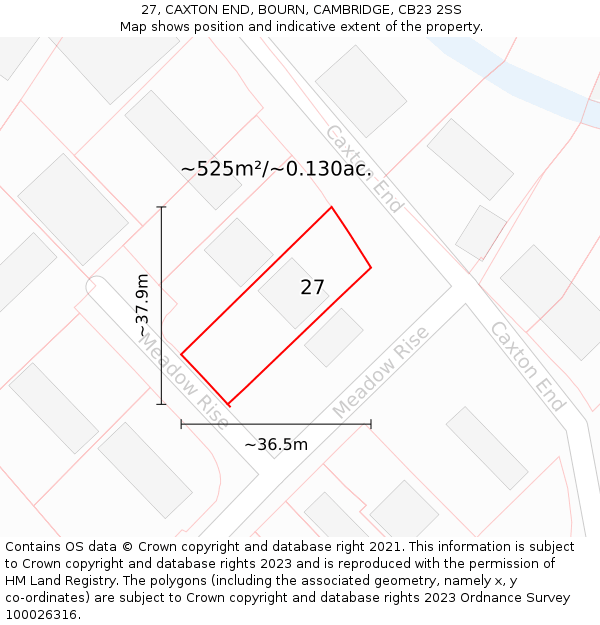 27, CAXTON END, BOURN, CAMBRIDGE, CB23 2SS: Plot and title map