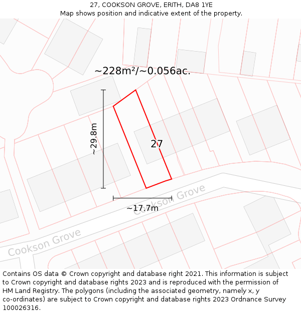 27, COOKSON GROVE, ERITH, DA8 1YE: Plot and title map