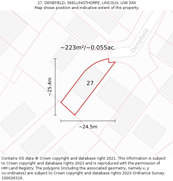27, DENEFIELD, SKELLINGTHORPE, LINCOLN, LN6 5AX: Plot and title map