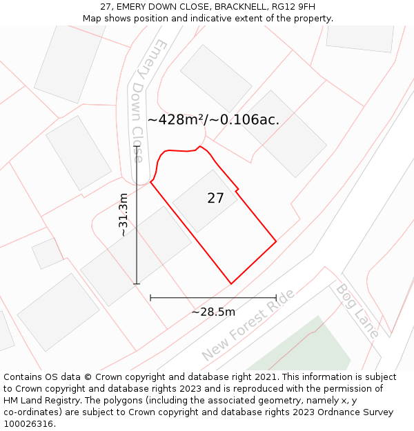 27, EMERY DOWN CLOSE, BRACKNELL, RG12 9FH: Plot and title map